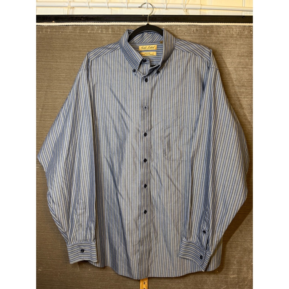 Roundtree & Yorke Gold Label Mens XL Blue Striped Non-Iron Cotton Dress Shirt